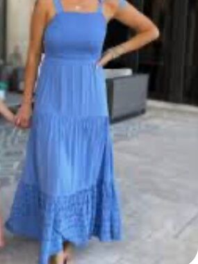 Maurices Light Blue Tiered Maxi Dress with Square Neck smocking cottagecore XS